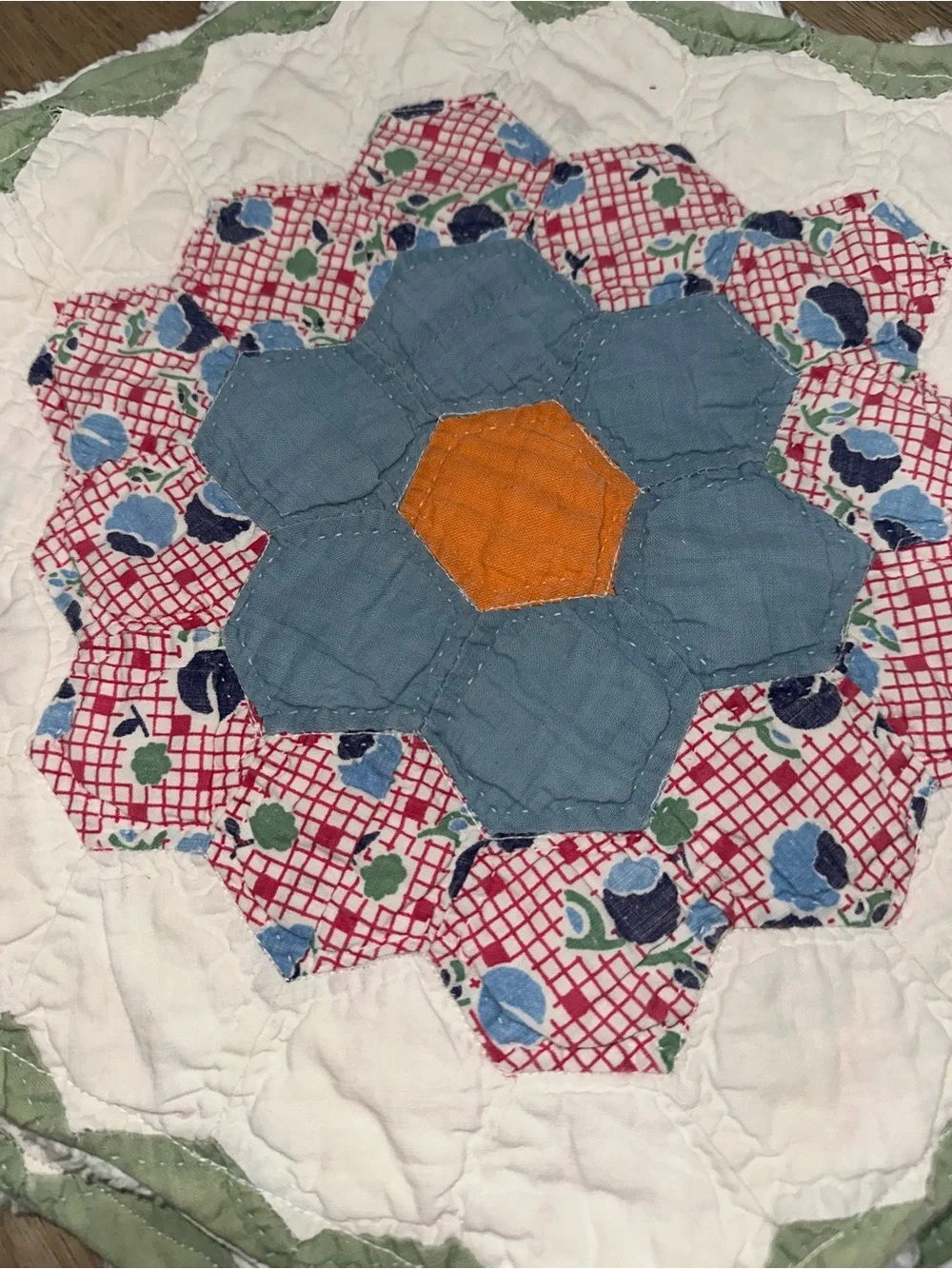 Handmade Floral Hexagon Quilt placemats,made from cutter quilt.